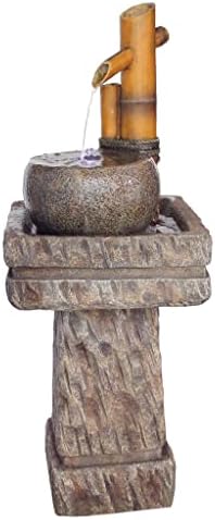 Asian Decor Water Fountain with LED Light - Wellspring Pedestal Bamboo Fountain - Outdoor Water Feature