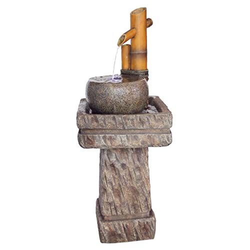 Asian Decor Water Fountain With Led Light - Wellspring Pedestal Bamboo Fountain - Outdoor Water Feature #TOP4