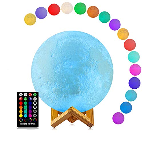Image of LOGROTATE Moon Lamp, Moon Light Lamps with Time Setting and Stand 3D Printing LED 16 Colors, Hung Up Decorative Night Lights for Baby Kids Friends Lover Birthday Gifts(Diameter 9.6 inch)