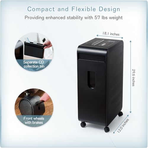 Monitaind SZJ1-0606 24-Sheet Heavy Duty Paper Shredder: Non-Stop Commercial Grade Shredder For Office Home P4 Level Security Cross-Cut Shredder Cd/Dvd/Card/Staple/Clip thumb #8