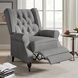 Jocisland Recliner Chair, Accent Wingback Chairs for Adults Living Room Bedroom, Small Tufted Push Back Club Single Sofa Armchair, Dark Grey