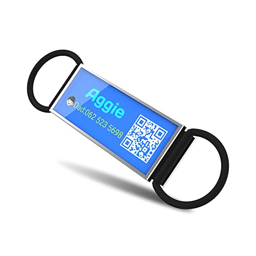 Placas Para Perros Identificativas Personalizada,DISONTAG Etiqueta Silenciosa Para Collares De Perros Medianos O Grandes,QR Code MáS Flexible Que Grabado-RectáNgulo Ancho 23mm(Azul) Cover