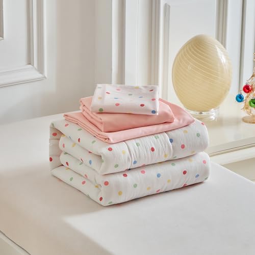 Image of Joyreap 4 Piece Toddler Bedding Set- Polka Dots Pink n White Design, Microfiber Toddler Bedding Comforter Set for Girls