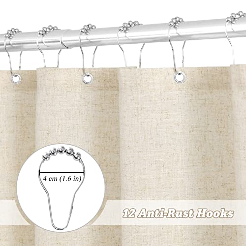 Linen Ruffle Farmhouse Beige Shower Curtain Set For Bathroom, Texturted Natural Linen Blend Fabric Shower Curtain Vintage Country Style Black Plaid Ruffle Shower Curtain Elegant Beige Bath Curtain #TOP3