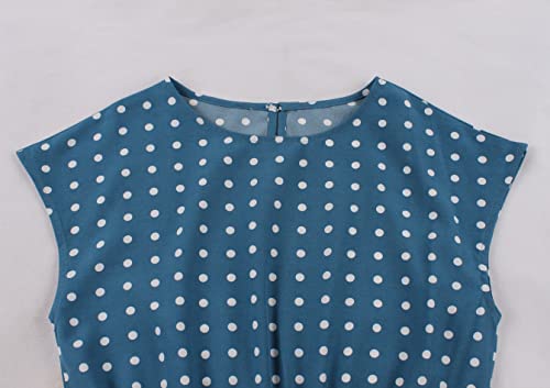 Wellwits Women's Polka Dots Pleated Work Formal Vintage Dress Blue 2Xl #TOP2