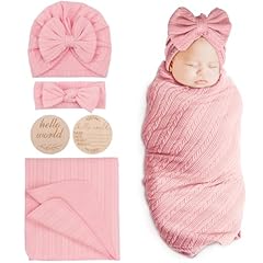 1 Set: Birth Announcement Card + Hat + Hairband + Blanket (Pink)