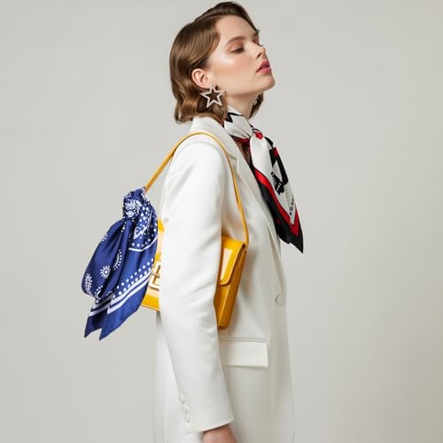 Silk Bandana Head Scarf for Women, 35" Large Soft Square Silk Satin Headscarf Classic Patterned Scarves for Neck Headwear Decoration Gift2