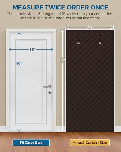 Image of Augblinds Thermal Insulated Door Curtain Fits Door Size 36 x 80 Inch, Oxford Cloth Thicken Cotton Filled, Curtain Size 39 inch x 82 inch, Single Piece Door Insulation Blanket Cover for Cold in Winter, Brown