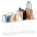 PAVSTINE Handbag Storage Organiser Stackable, 8 Slots Clear Shelf Dividers Detachable, Purse Organizer for Closet Multifunctional, Handbag Wardrobe Organiser Bedroom