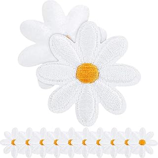 Daisy Flower Patch Clothing Iron On Patches Appliques Delicate Embroidered for DIY Decoration T-Shirt Backpack Hoodies Shoes Bags 1.38 Inch (20 Pieces)