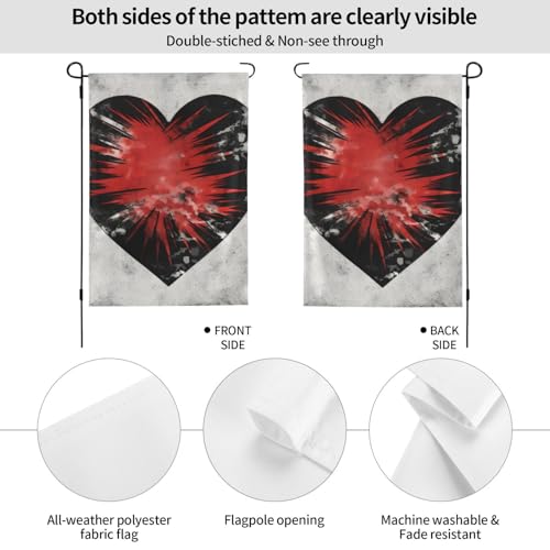 Drapeau de jardin double face grand format cœur premium extérieur durable