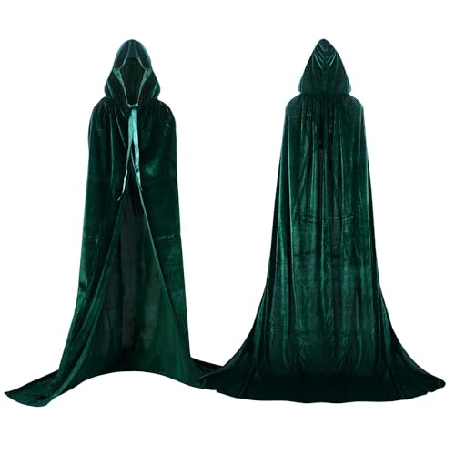 Proumhang Largo Capa con Capucha Terciopelo Disfraz de Halloween para Mujeres Hombres Halloween Carnaval Navidad Fiesta Disfraces Verde