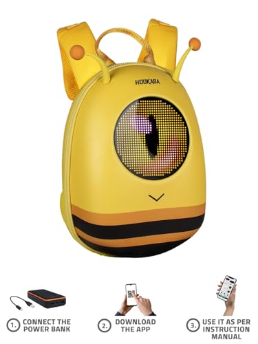Image of Hookaba GlowBuddy LED Eyes Backpack 13L | Kids Smart Bag with App Control, Programmable Screen & Water Resistant | for School, Picnic, Travel | Mini Digital Daypack for Girls & Boys (Bee Yellow)