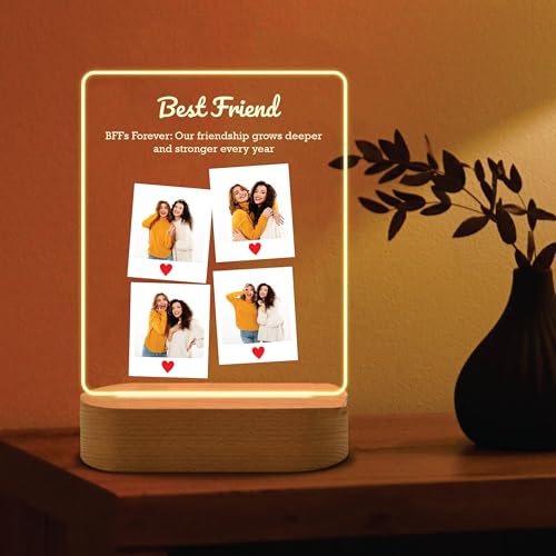 Image of Giftplease Customized LED Light Photo Frame for Friends | Personalized Lamp with Friendship Quote | Best Friend Gift for Birthday, Farewell, Friendship Day | Tabletop Frame 6x7.25 Inch FR 06�