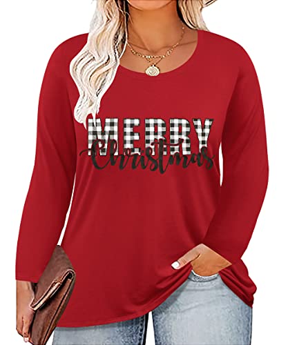 Image of CARCOS Plus Size Tops for Women Long Sleeve Fall Tunic Color Block Camo /Plaid /Leopard /Fall Blouse Crewneck Tshirt XL-5XL