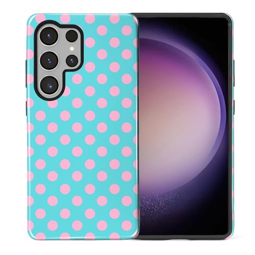 ZHEGAILIAN Case for Samsung Galaxy S25 Ultra,Shockproof Hard Shell + Soft Silicone 2 in 1 Hybrid,Shockproof Bumper Drop Protective - Blue Pink Polka Dot