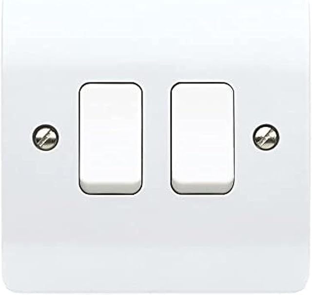 MK Logic Plus K4872 WHI 10AX Single Pole 2 way Plateswitch, 2 Gang