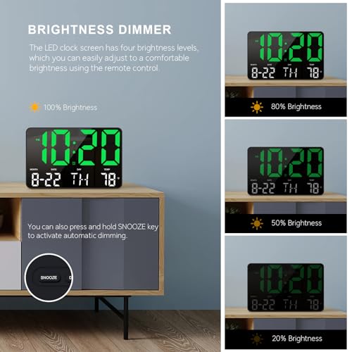 Image of Hournor Digital Clock, Digital Wall Clock with Remote Control, LED Clock Large Display with Date Week Temperature for Living Room Decor, Large Wall Clocks for Bedroom, Father's Day