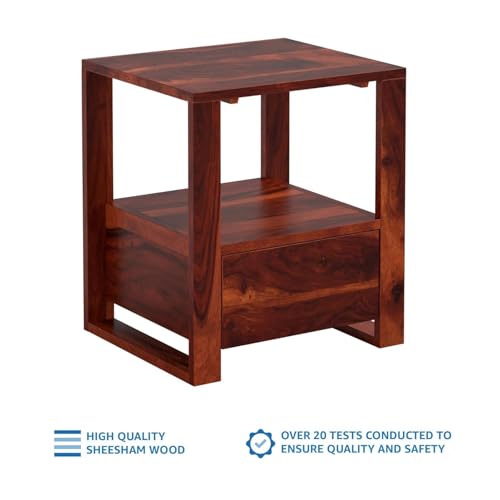 Image of Amazon Brand - Solimo Solid Sheesham Wood Cantio Bedside End Table with 1 Drawer for Home and Office (Honey Finish)