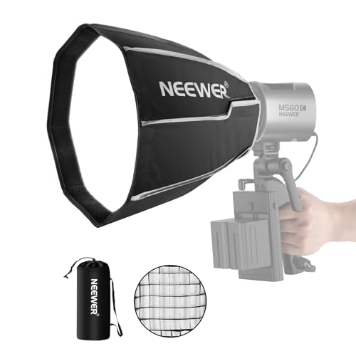 NEEWER Softbox Octogonale 30cm avec Support NEEWER, Softbox Octabox à Pliage&Installation Rapide avec Diffuseur Lumière/Grille en Nid d'abeille pour Lampe Studio LED MS60 MS60B MS60C MS150B,NS3P