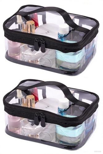 Louise Maelys 2 Pieces Portable Clear Makeup Bag Zipper Waterproof Transparent Travel Storage Pouch Organizer Cosmetic Toiletry With Handle