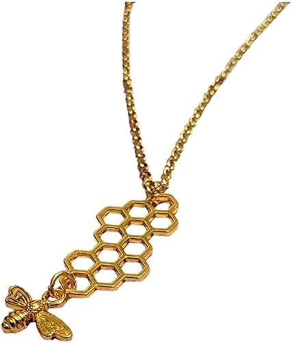 Bee and Honeycomb Necklace in Gold