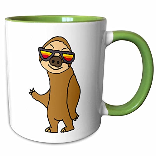 3dRose Funny Cool Sloth Wearing Hip Sunglasses 11oz Two-Tone Green Mug