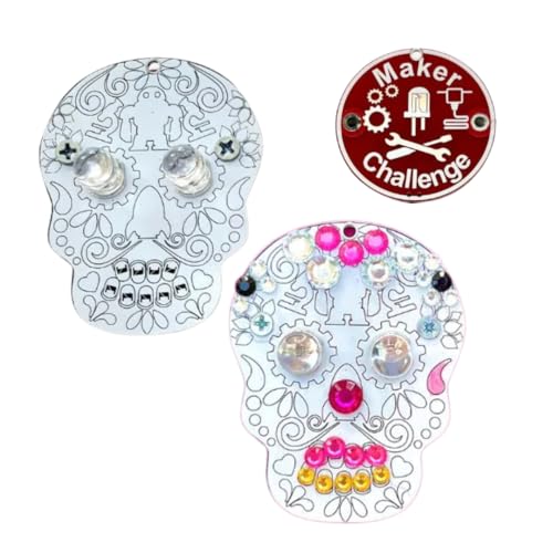 Image of Learn to Solder Sugar Skull Kit | Skill Badge, DIY Electronics and Crafts Project for Students and Adults | Beginner Project for STEM Camps, Classes and Events | Dia de Los Muertos (1)