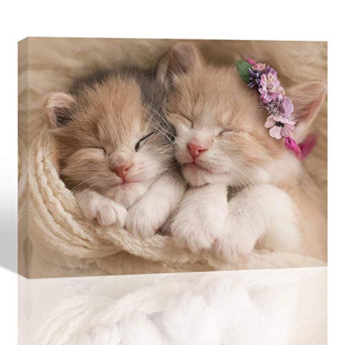 Purple Verbena Art Hd Photos Sweet Animals Cute Cat Photograph Print On Canvas Artwork Wall Decor For Home Bedroom Kid's Room Study Room Gift For Children 12X16 Inches 1 Pcs Framed Ready To Hang #TOP25