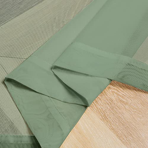 Image of OVZME Sage Green Sheer Curtains 36 inches Long, Short Kitchen Window Treatment Solid Sheers Cafe Curtains Bathroom Voile Half Window Panels, Rod Pocket, 42 inch Wx36 L