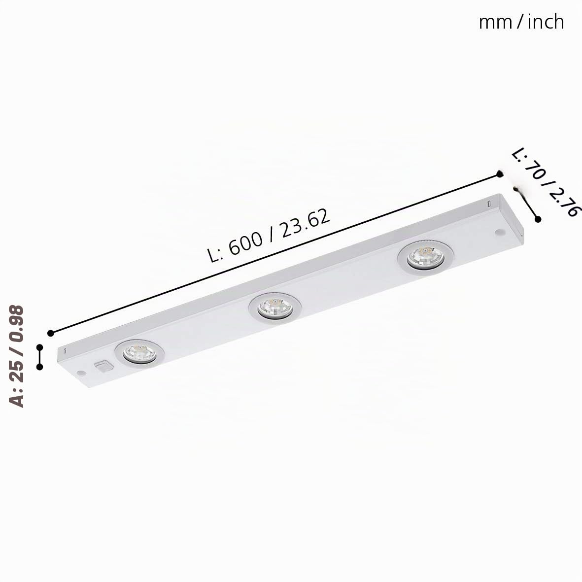 Eglo Kob Lampada sottopensile a Led da cucina a 3 luci in metallo | bianco, lampada da cucina con interruttore a bilanciere, bianco caldo