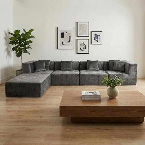 · REDEARTH · Boneless L Shaped Sectional Sofa in Box, 5 Seater - Dark Gray