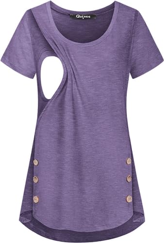 Quinee Maternity Tops Nursing Tops Breastfeeding Shirts Nursing Clothes for Breastfeeding Postpartum Clothes Purple L