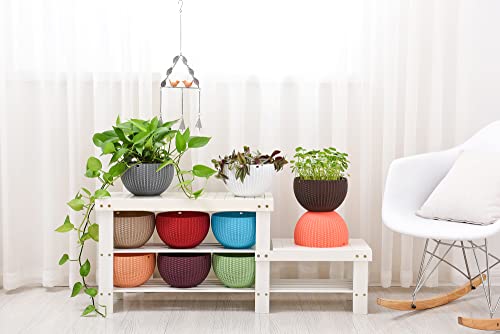 THUSIBER Hanging Basket Plastic Flower Pot Round Resin Garden Hanging Planter for Indoor Outdoor Plants 2 Pack White by THUSIBER - Used condition - Image 7