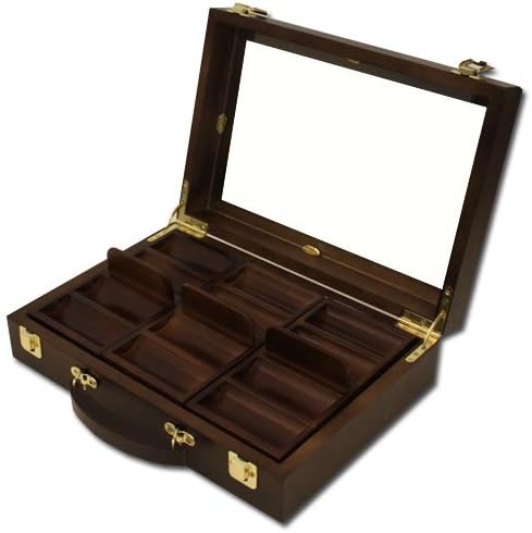 BBG Premium Wood Acrylic Clear Top 300 Chip Poker Chip Case - Includes Bonus Dealer Button!