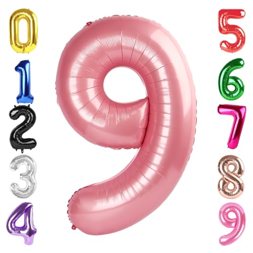 Image of 40 Inch Pastel Pink Number 9 Balloon, 9th Birthday Party Decorations | 40 Inch Pastel Pink inflatable foil number balloons, large birthday decorations for 9th birthday