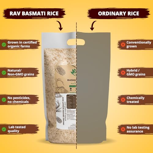 Image of Rav Organics Pusa 1121 Organic Basmati Rice 1kg | Naturally Aged Long-Grain Traditional Chawal with Rich Aroma | NPOP Certified, Non-GMO, 100% Natural | Chemical & Preservative Free