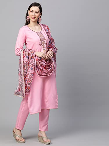 Image of GoSriKi Women's Cotton Blend Straight Printed Kurta with Pant & Dupatta (Authentic-GS)