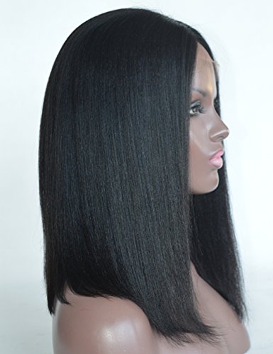 Chantiche Coarse Yaki 1x3" Silk Base Wig, Short Bob Lace Front Human Hair Wigs for Black Women Glueless Brazilian Remy Wigs 14 Inch #1B