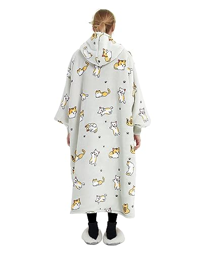 Image of KFUBUO Wearable Blanket Hoodie for Adults With Pocket Cat Extra Long | Sherpa, Cat Gifts for Cat lovers, Sweatshirt Blanket, Cat Hoodie Pouch, Cute Gifts for Women, Blanket Sweatshirt