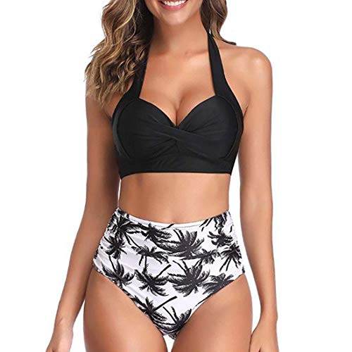 GYUANLAI Frauen Vintage Gather Bikinis Badeanzüge Rüschen Badeanzug mit hoher Taille Zweiteiliger Halfter Rüschen Bikinihosen mit Crop Top Badeanzügen Cover