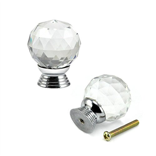 FBSHOP(TM) 40MM 2PCS Transparent Magic Clear Ball Crystal Glass Diamond Shape Cabinet Knob Drawer Pull Handle Kitchen DIY Home Decorative