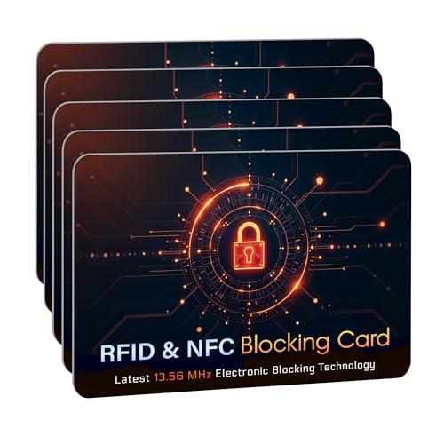 Image of SaiTech IT 5 PK RFID Blocking Cards Protect Your Entire Wallet, Purse, and Cards from NFC Contactless Theft Wallet for Men & Women - Orange Black (5 Pack CL)