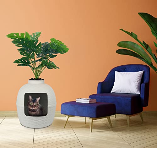 Keygarzone Plant Litter Box With Lid, Hidden Cat Litter Furniture With Rattan Pattern For Large Cat, Pp Material Waterproof, Easy Assemble & Clean #TOP6