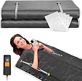 SEIYIJAY Infrared Sauna Blanket, Upgraded Blanket for Detox, Home Sauna with Remote, Including 5 Pieces Plastic Sheeting for Body Wrap (Black)