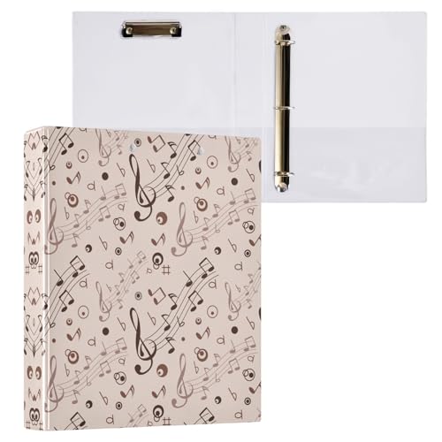 リングファイル ルーズリーフ バインダー a4 音楽 音符 五線譜 肌色 Dリング 3穴 200枚収納 クリップ&収納ポケット付き 書類整理 事務用品