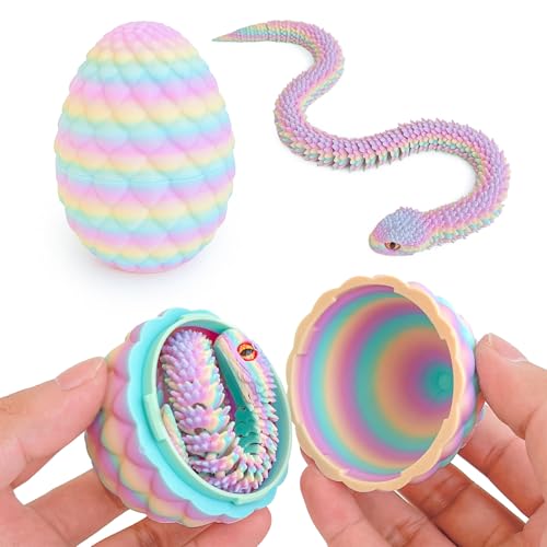 Fyunlle 3D-gedrucktes öffnendes Drachenei & Schlangei mit 30cm gelenkig Flexibler Schlange - Einzigartiges Fidget-Objekt, D&D LARP Cosplay Requisite, Deko, Geburtstags- & Fantasygeschenk (Roségold)