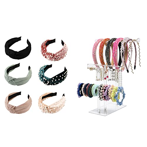 Lovnfc Womens Headbands, 6Pcs Knotted Head Bands No Slip Headband Organizer Acrylic Clear Hairband Hair Hoop Earrings Display Stand #TOP3