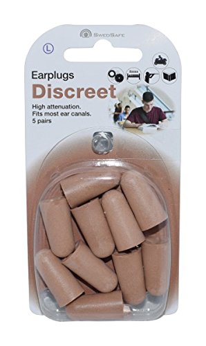 SwedSafe Diskret Bouchons d'oreille 37dB - Protection auditive discrète pour le travail au lit ou les concerts - 5 grandes paires avec étui de transport