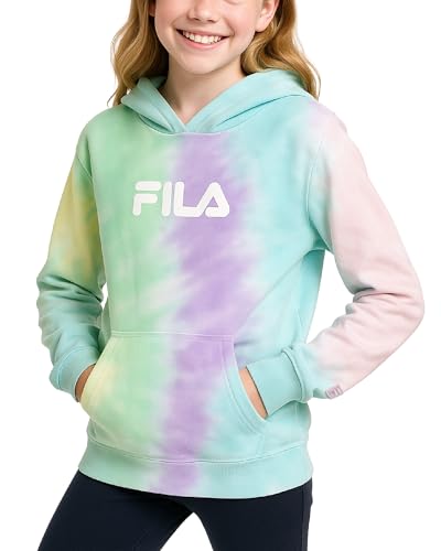 Fila Girls Hoodies - Cozy Soft Cotton Blend Tie Dye Pullover Graphic Hoodies for Girls - Casual Fashion Kids Sweatshirts, Size 7-8, Multi Tie Dye